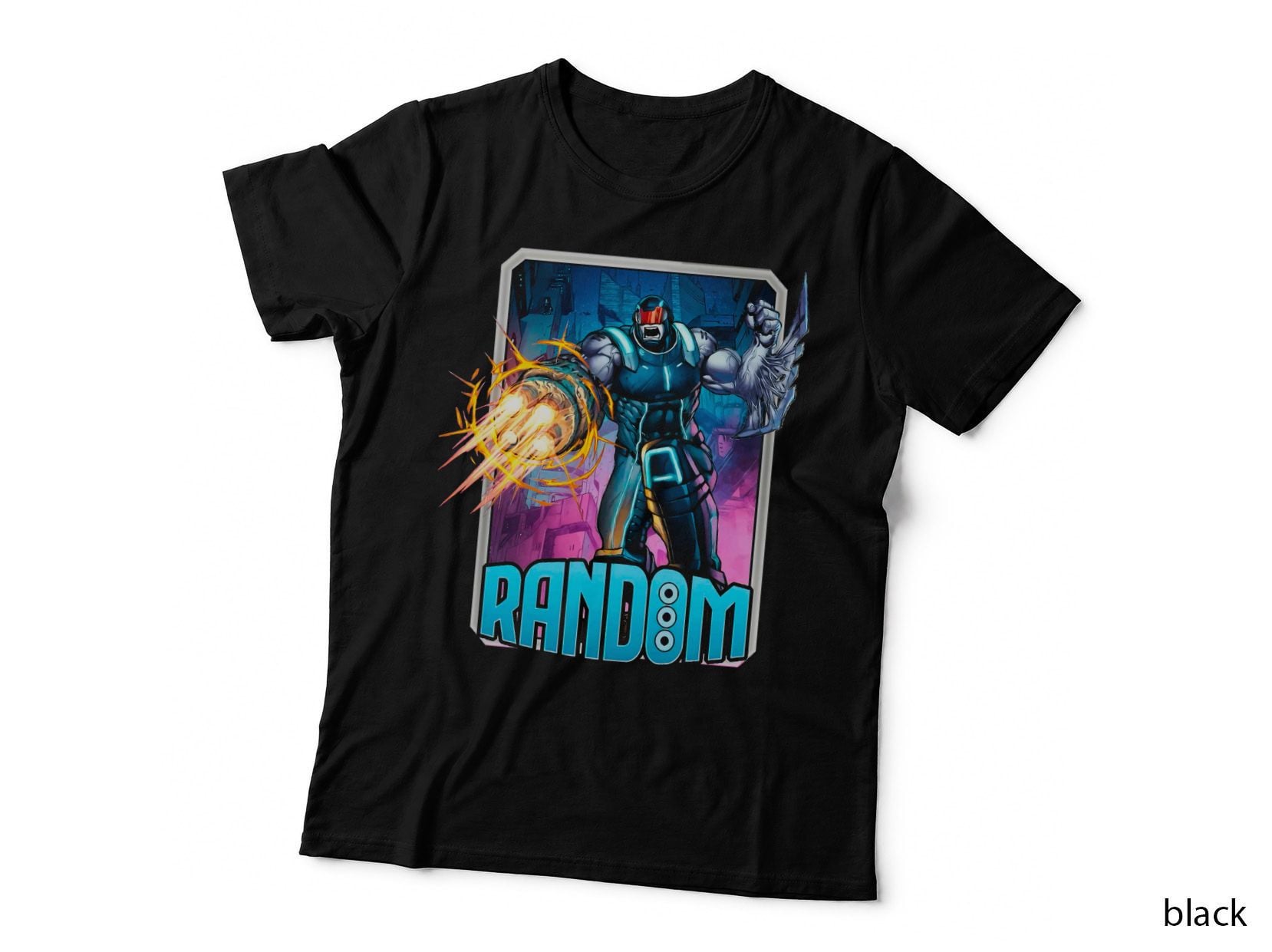 Random Cyan Gold Mech Warrior Character T-Shirt