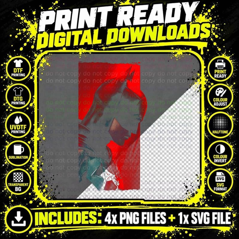 Red Batman Profile Red-Tinted Side Head Color Block Art Png SVG Digital Bundle