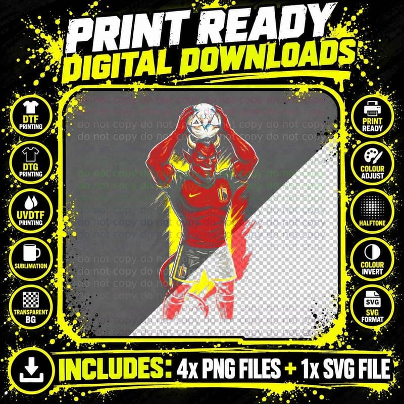 Red Devil Horned Demon Mascot Belgium Kit Holding Ball Png SVG Digital Bundle