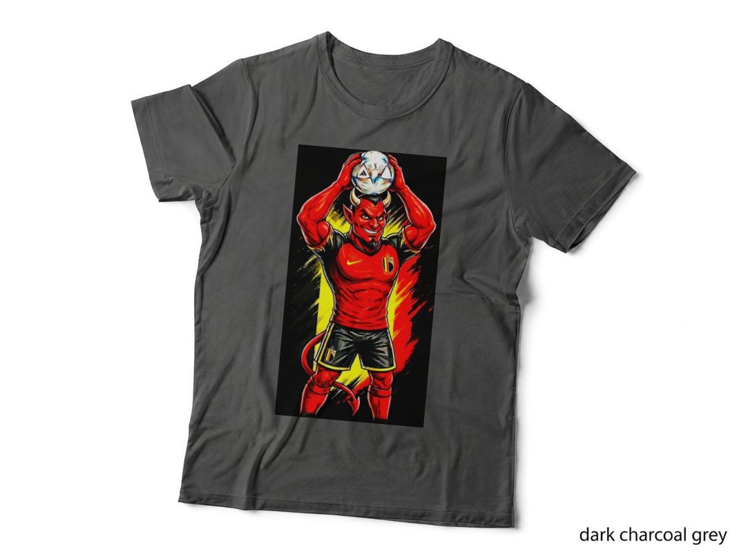 Red Devil Mascot Horned Demon Belgium Kit Black-Yellow-Red Flag T-Shirt