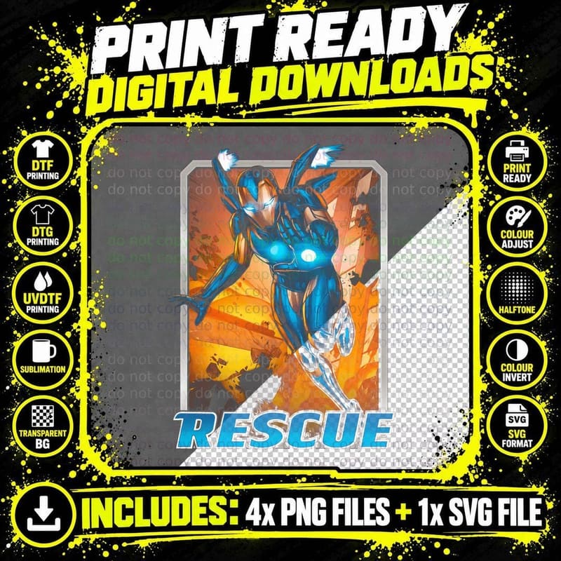 Rescue Orange Blue Warrior Female Hero T-Shirt Png SVG Digital Bundle