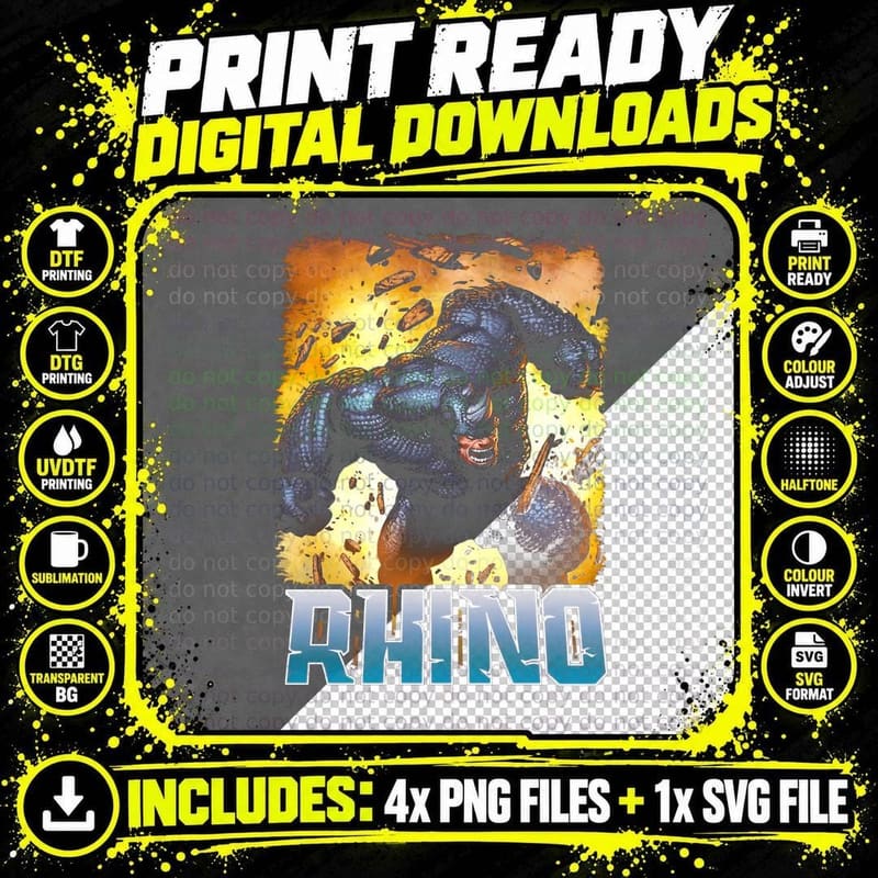 Rhino Large Rocky Character Orange Halftone T-Shirt Png SVG Digital Bundle