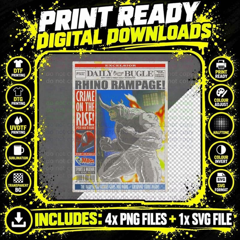 Rhino Rampage Daily Bugle Crime on the Rise Spider-Man Png SVG Digital Bundle