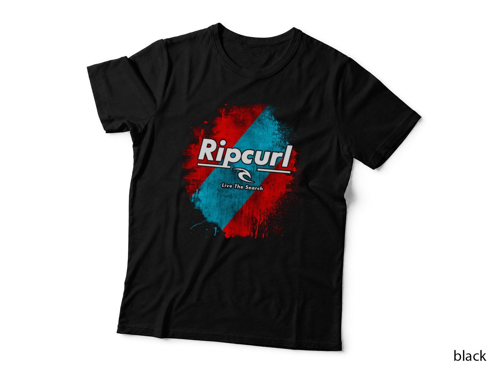 Ripcurl Live the Search Splatter Red Cyan Wave Ocean T-Shirt