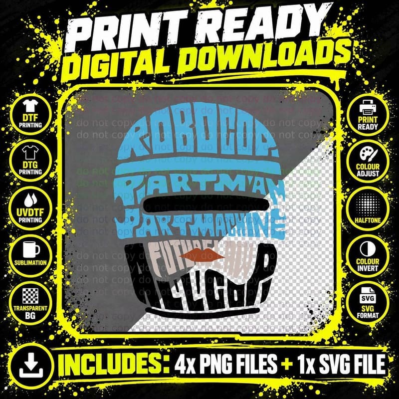 Robocop Partman Blue Cyborg Cop Helmet Armor T-Shirt Png SVG Digital Bundle