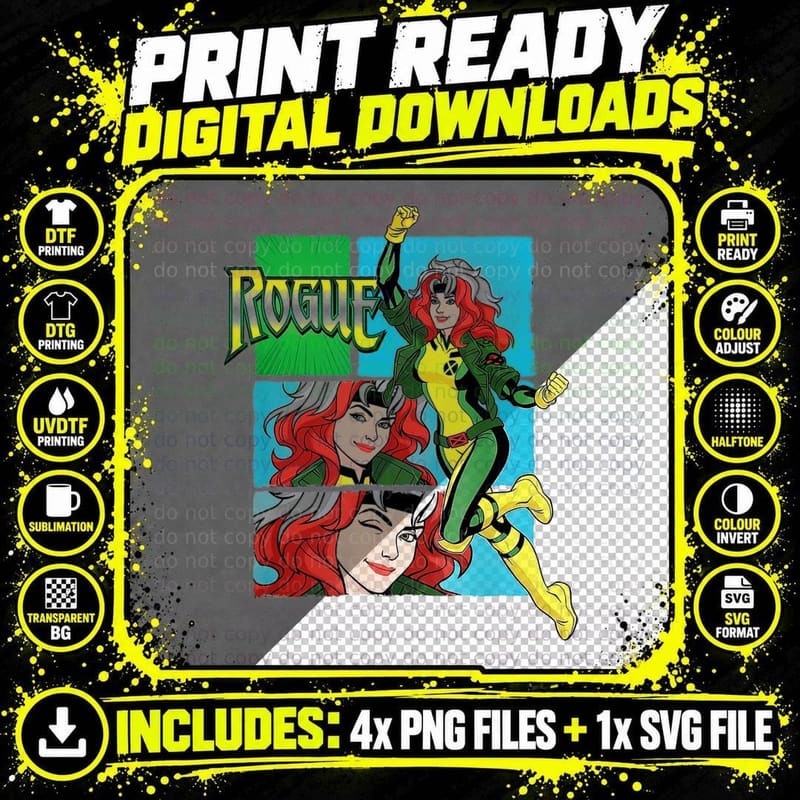 Rogue X-Men Female Halftone Comic T-Shirt Png SVG Digital Bundle
