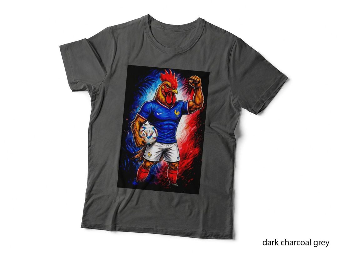 Rooster Mascot Blue France Jersey Fist Raised Holding Ball T-Shirt