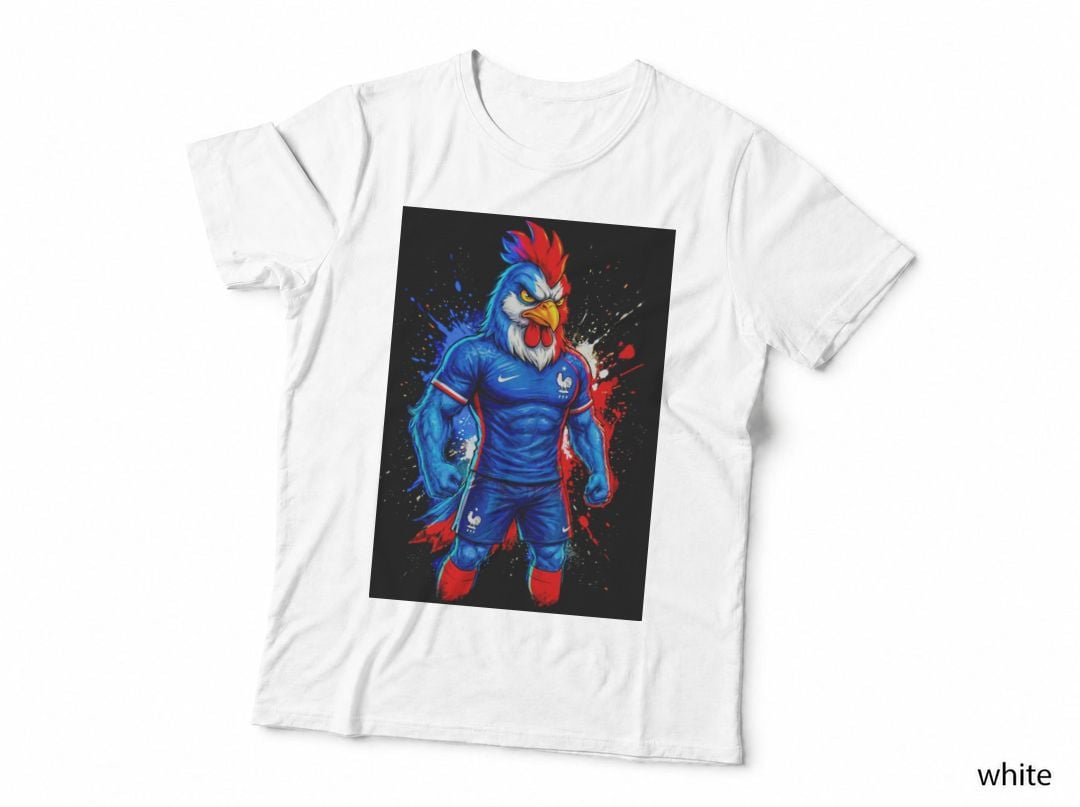 Rooster Mascot Blue France Jersey Fists Clenched Red White T-Shirt