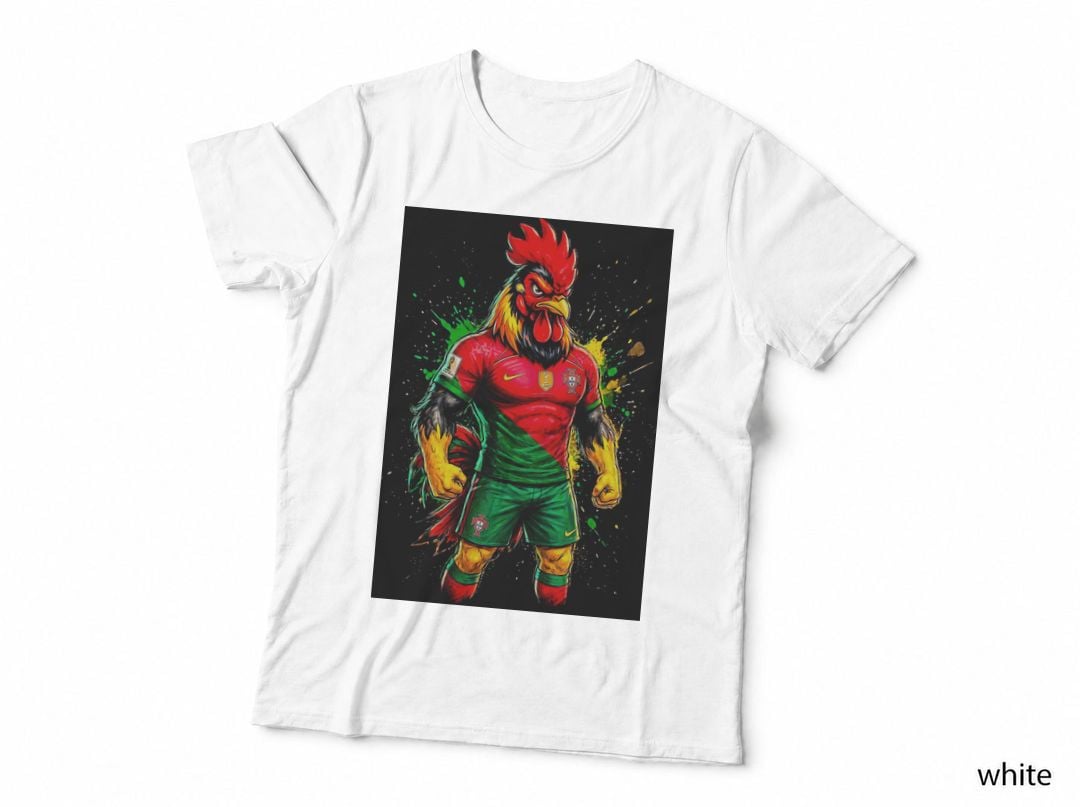 Rooster-Headed Footballer Red Feathered Rooster Head Green Kit Flexing T-Shirt