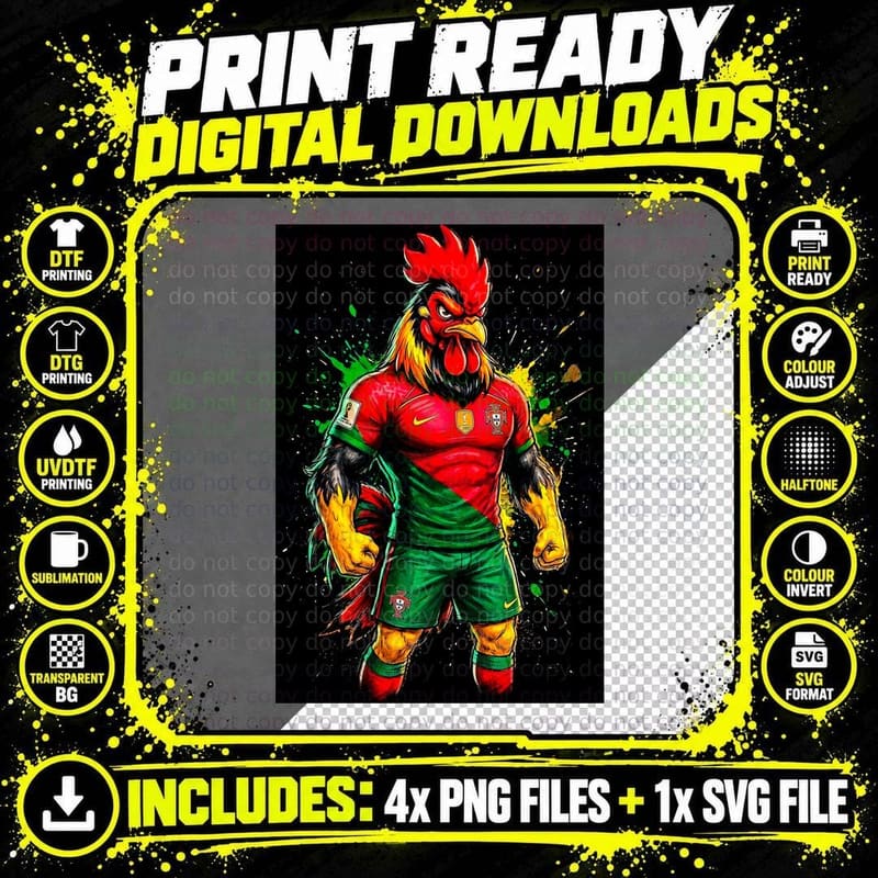 Rooster-Headed Footballer Red Feathered Rooster Head Png SVG Digital Bundle
