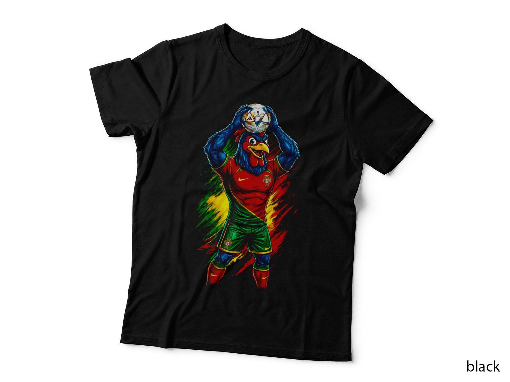Rooster-Headed Portugal Footballer Blue-Feathered Rooster Head Red Green T-Shirt