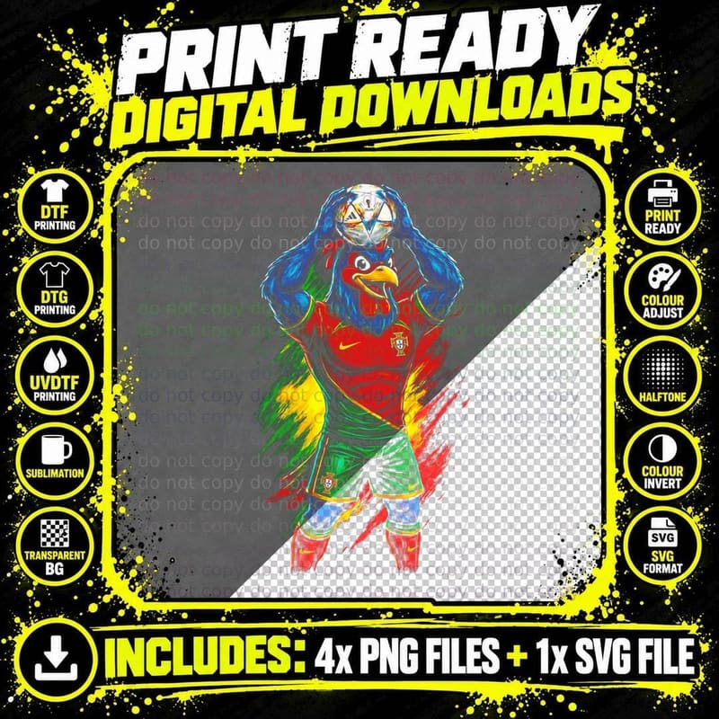 Rooster-Headed Portugal Footballer Blue-Feathered Png SVG Digital Bundle