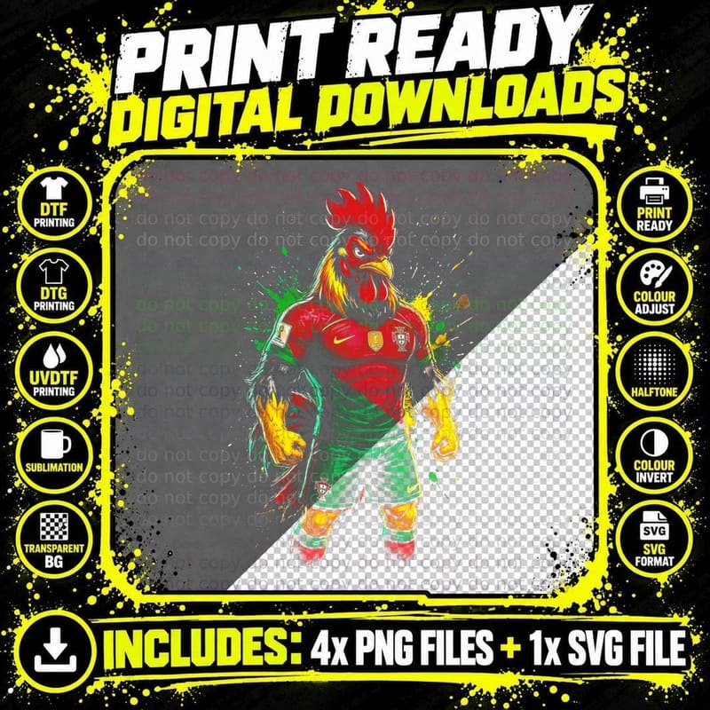 Rooster-Headed Portugal Footballer Red-Combed Rooster Png SVG Digital Bundle