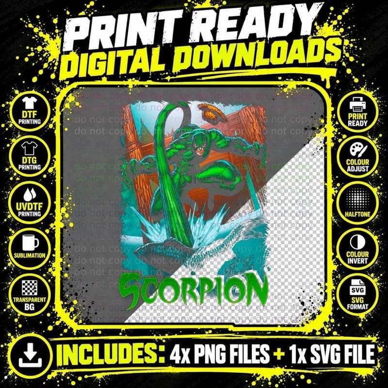Scorpion Green Tentacle Plant Halftone T-Shirt Png SVG Digital Bundle