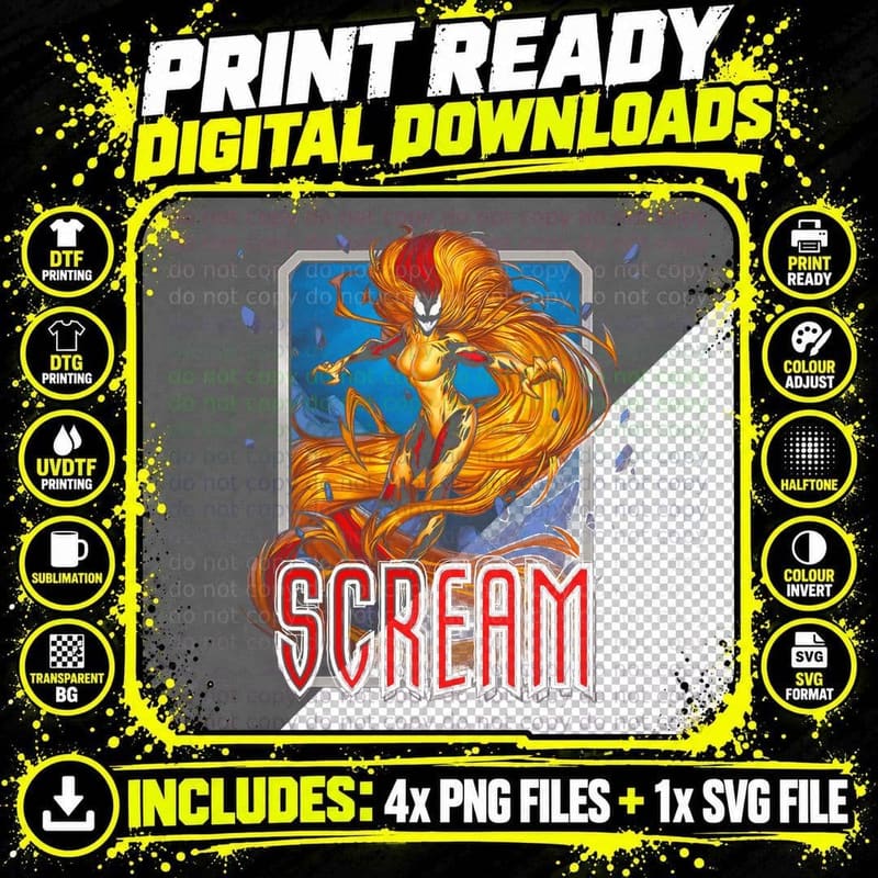 Scream Orange Yellow Flame Energy Female T-Shirt Png SVG Digital Bundle