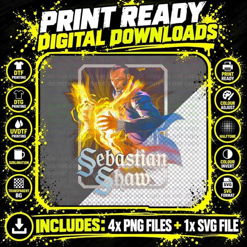 Sebastian Shaw Blue Fire Warrior Male T-Shirt Png SVG Digital Bundle