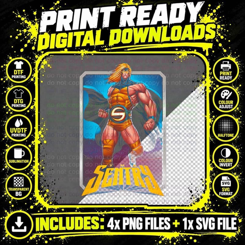 Sentry Gold Orange Power Male Superhero T-Shirt Png SVG Digital Bundle