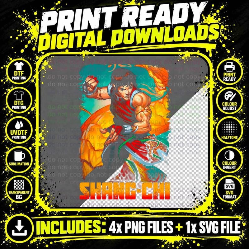 Shang-Chi Male Orange Outfit Halftone Martial Artist Png SVG Digital Bundle