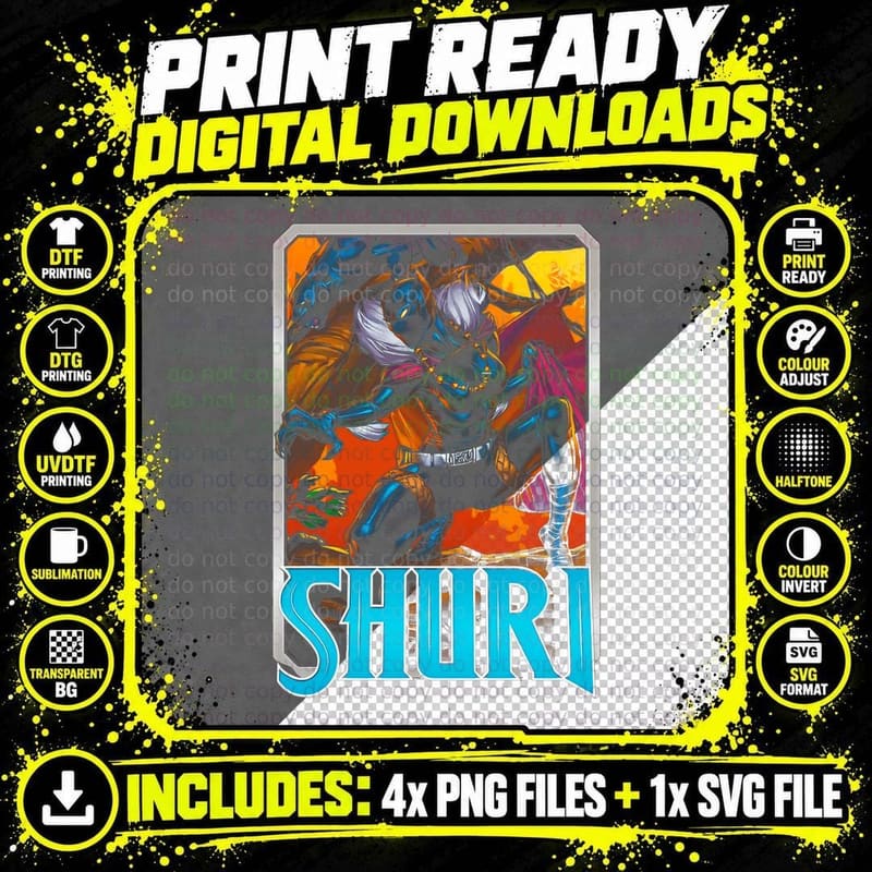 Shuri Cyan Blue Tech Warrior Female T-Shirt Png SVG Digital Bundle