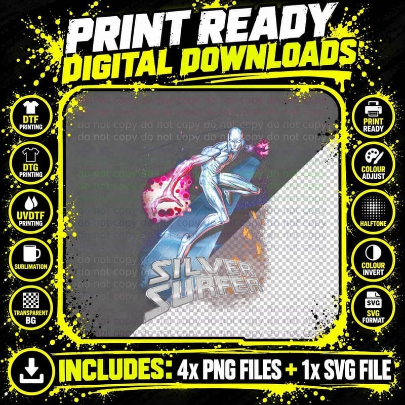 Silver Surfer Female Character Halftone T-Shirt Png SVG Digital Bundle