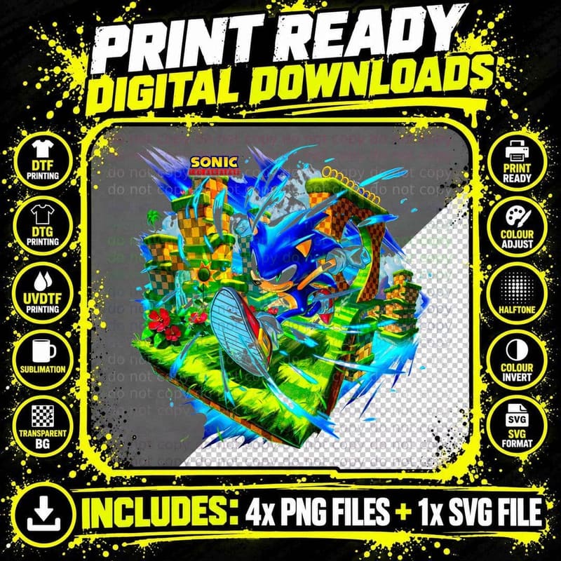 Sonic Hedgehog Identical Checkerboard Halftone T-Shirt Png SVG Digital Bundle