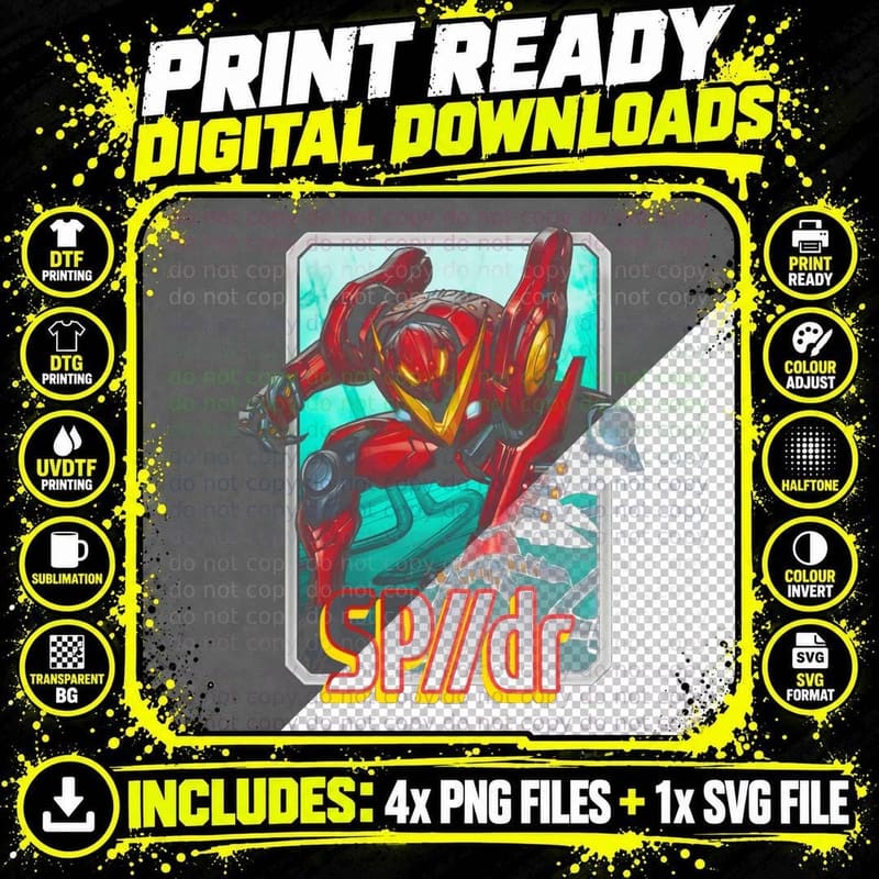 Spider Red Cyan Tech Warrior Female T-Shirt Png SVG Digital Bundle