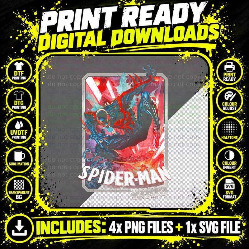 Spider-Man 2099 Red Cyan Blue Warrior Tech T-Shirt Png SVG Digital Bundle