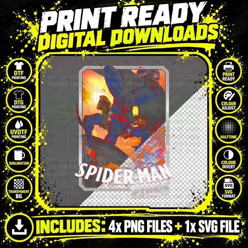 Spider-Man Halftone Cityscape Vibrant Orange Yellow Png SVG Digital Bundle