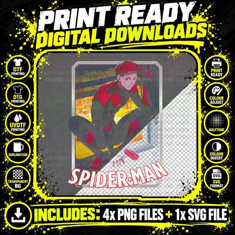 Spider-Man Halftone Red Young Hero Orange Background Png SVG Digital Bundle