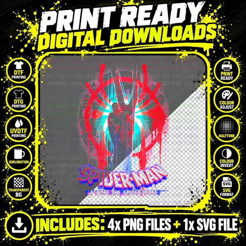 Spider-Man Spider-Verse Across the Design Red Cyan Png SVG Digital Bundle