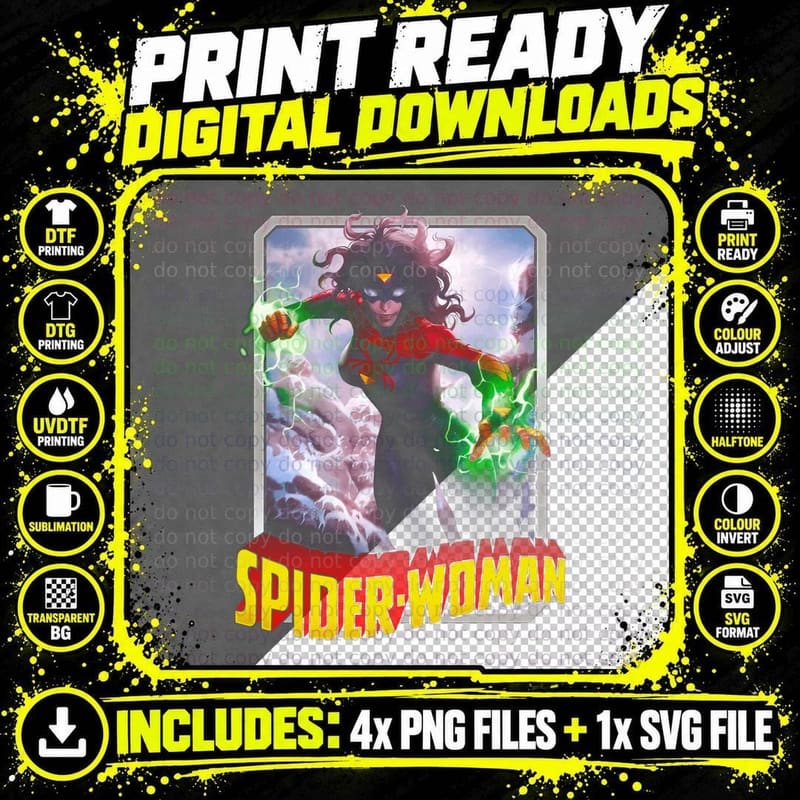 Spider-Woman Halftone Purple Pink Green Energy Effects Png SVG Digital Bundle