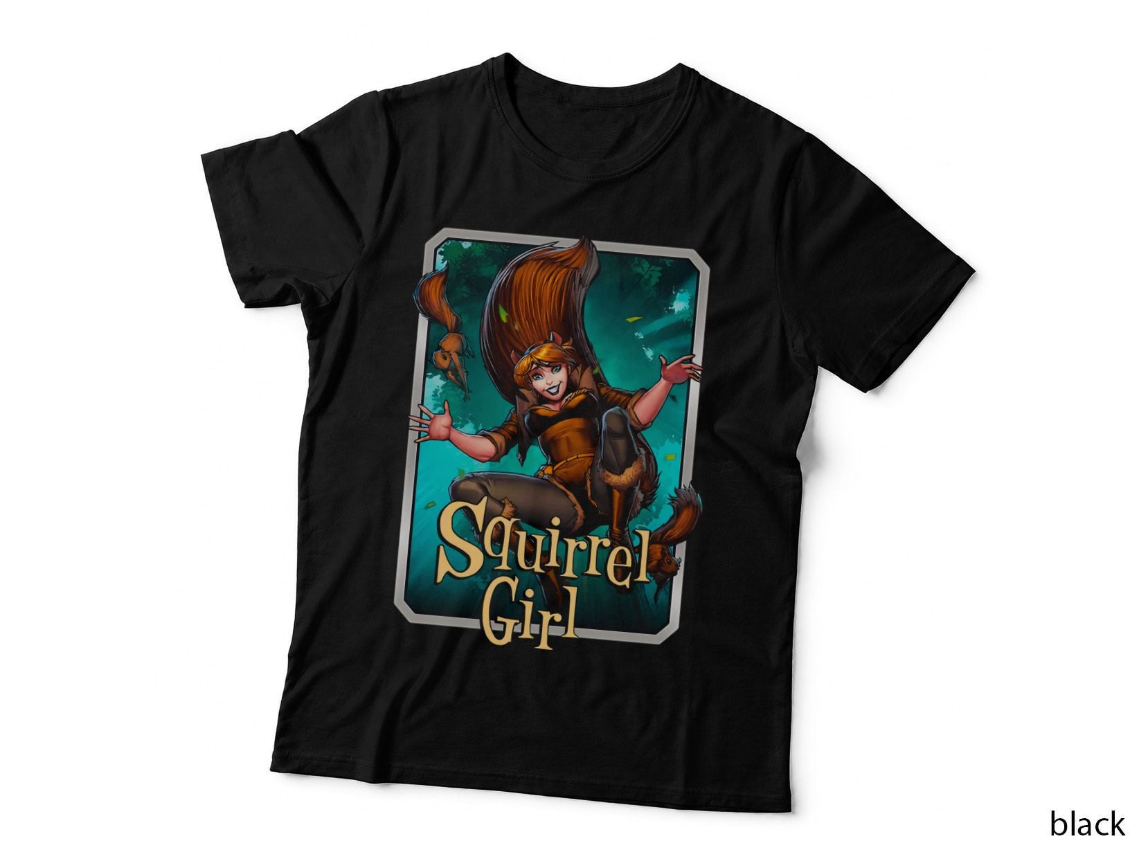 Squirrel Girl Halftone Turquoise Orange Female Character T-Shirt