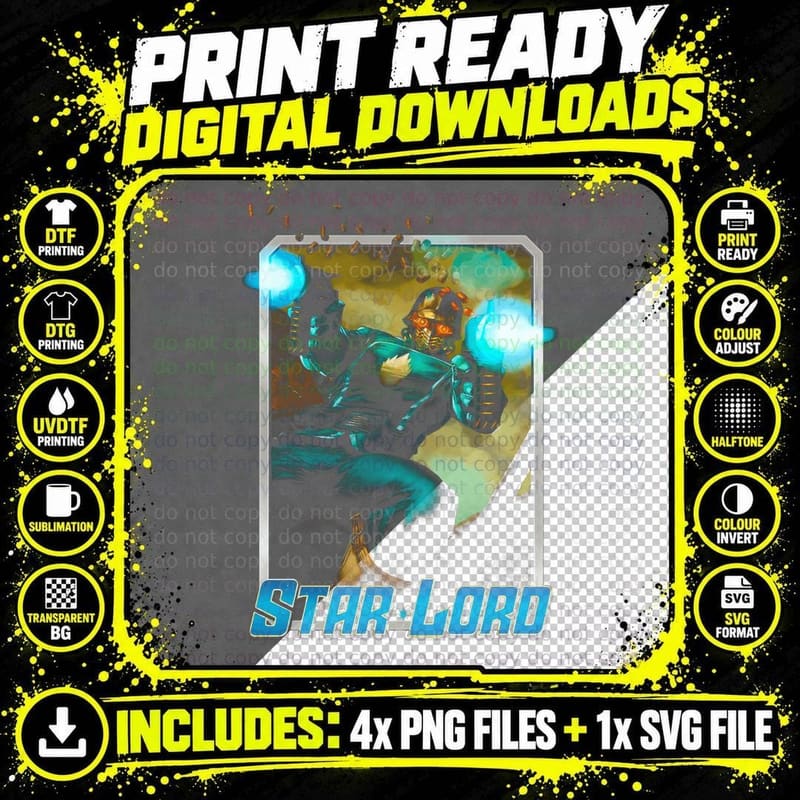 Star-Lord Halftone Cyan Yellow Space Action Superhero Png SVG Digital Bundle