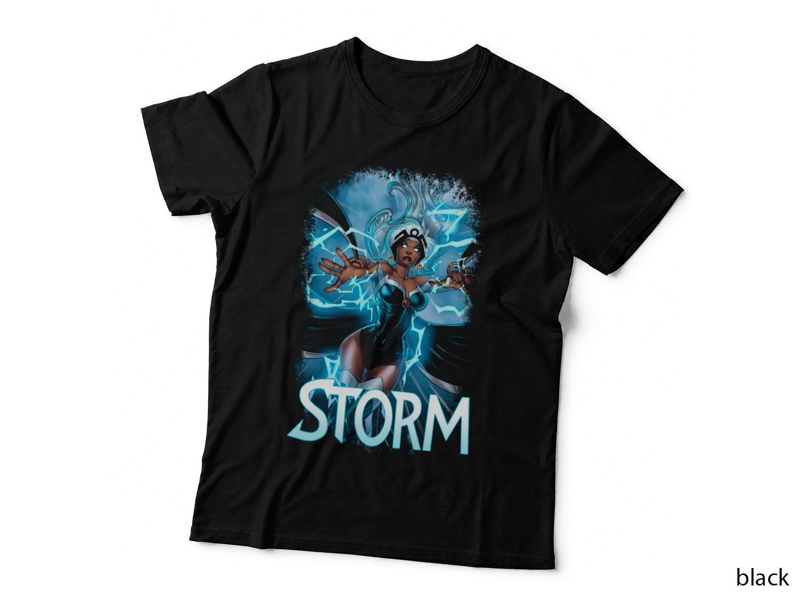 Storm Female White Hair Cyan Halftone T-Shirt