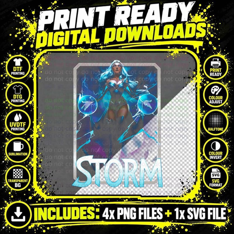 Storm Halftone Blue Purple Female Hero Weather Theme Png SVG Digital Bundle