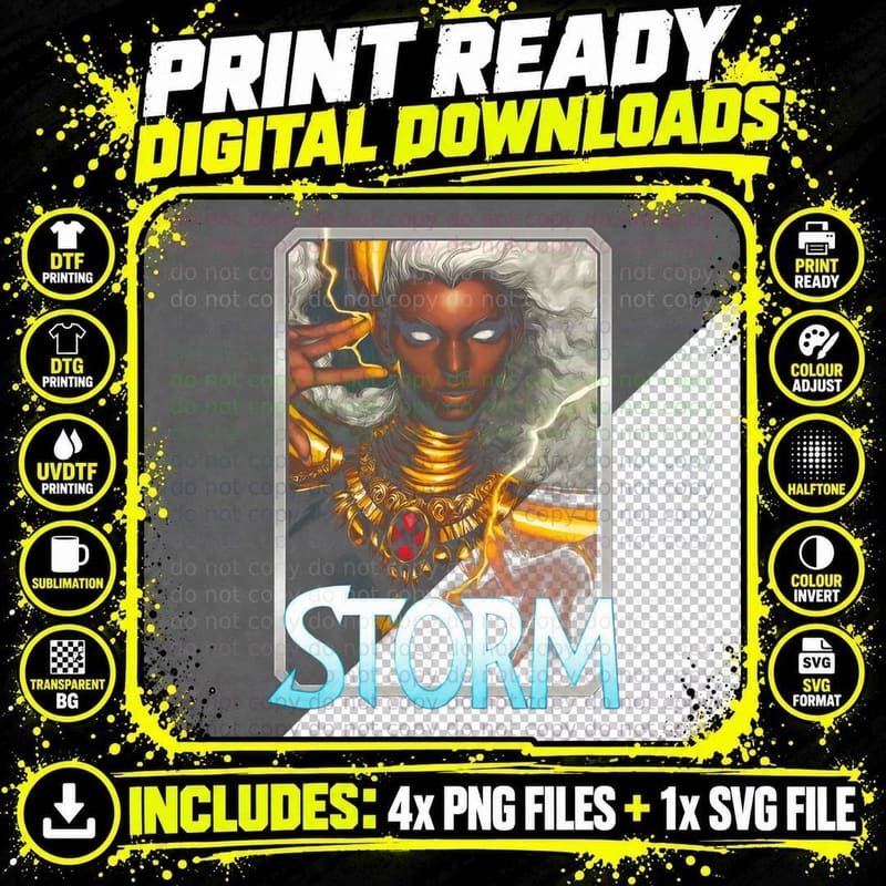 Storm Halftone Orange Yellow Gold Red Skin Female Png SVG Digital Bundle