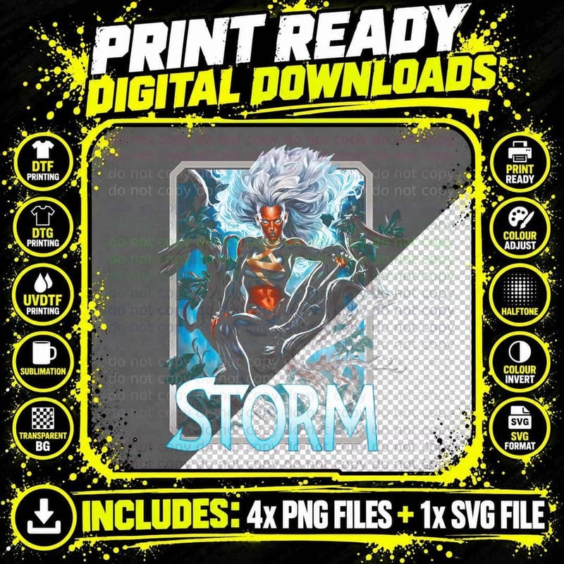 Storm Halftone White Blue Orange Lightning Powers Png SVG Digital Bundle