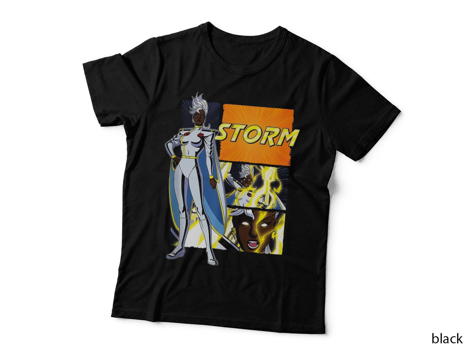 Storm White Yellow Blue Halftone Superhero Lightning T-Shirt