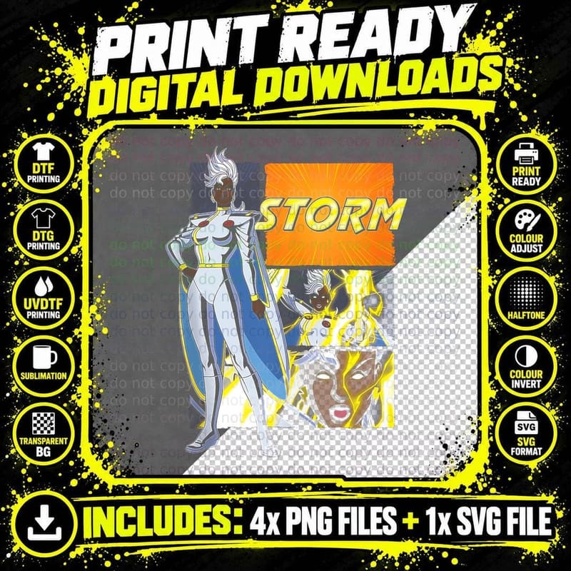 Storm White Yellow Blue Halftone Superhero Lightning Png SVG Digital Bundle