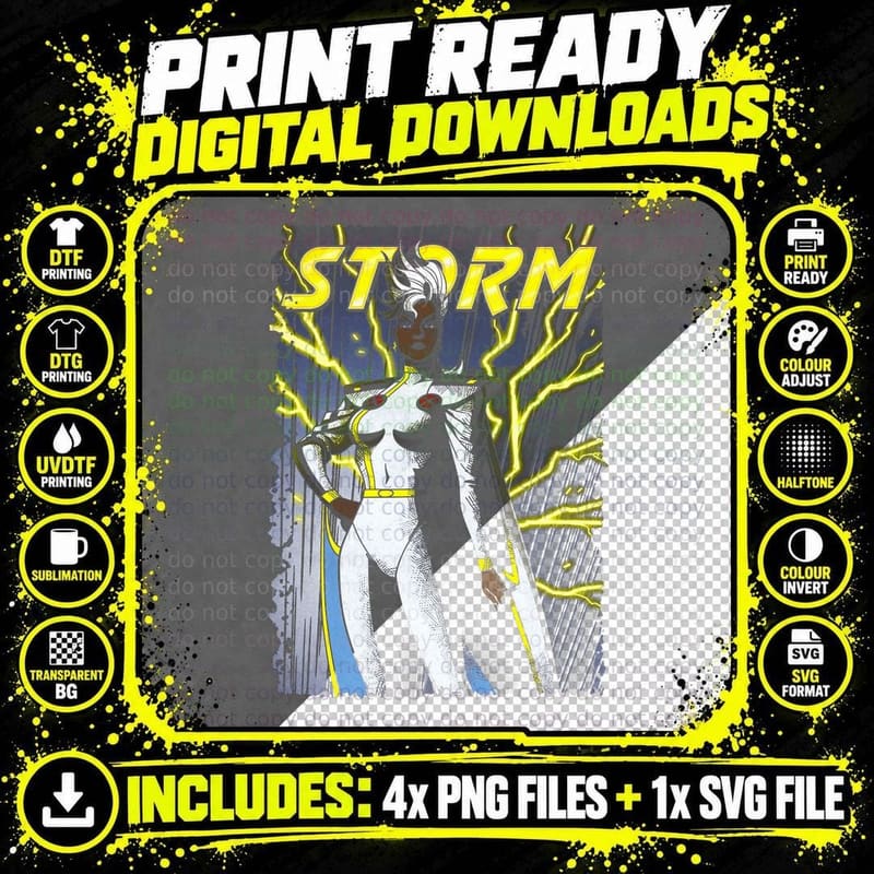 Storm Yellow White Blue Halftone Superhero Lightning Png SVG Digital Bundle