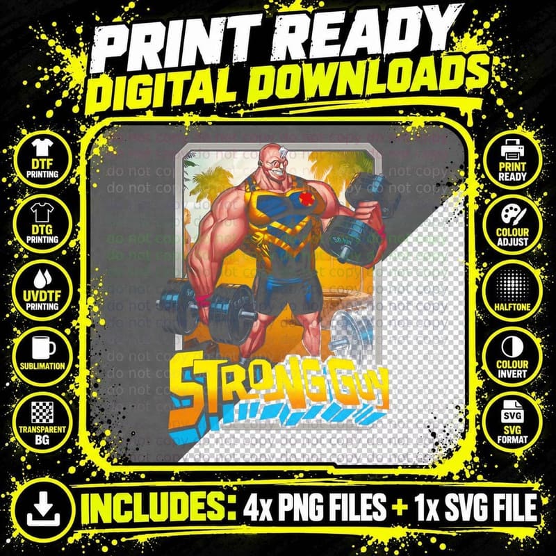 Strong Guy Halftone Red Orange Pink Muscular Male Png SVG Digital Bundle