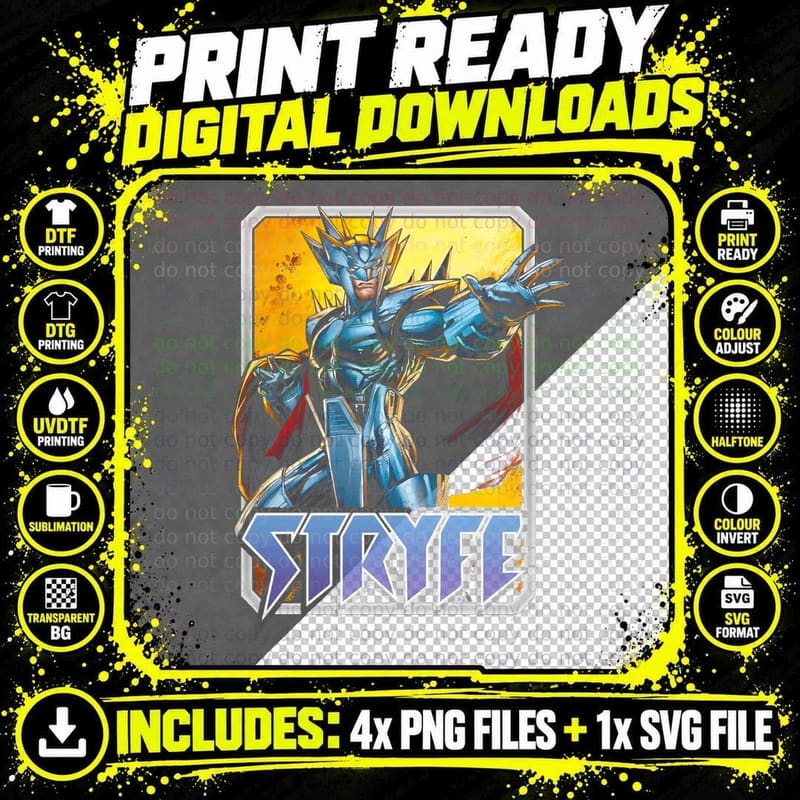 Stryfe Halftone Blue Yellow Orange Armored Character Png SVG Digital Bundle