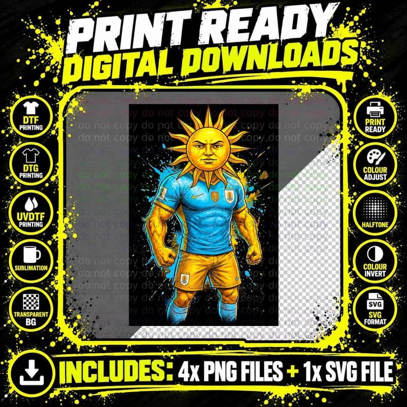 Sun-Faced Footballer Sun Face Emblem Head Blue Yellow Png SVG Digital Bundle