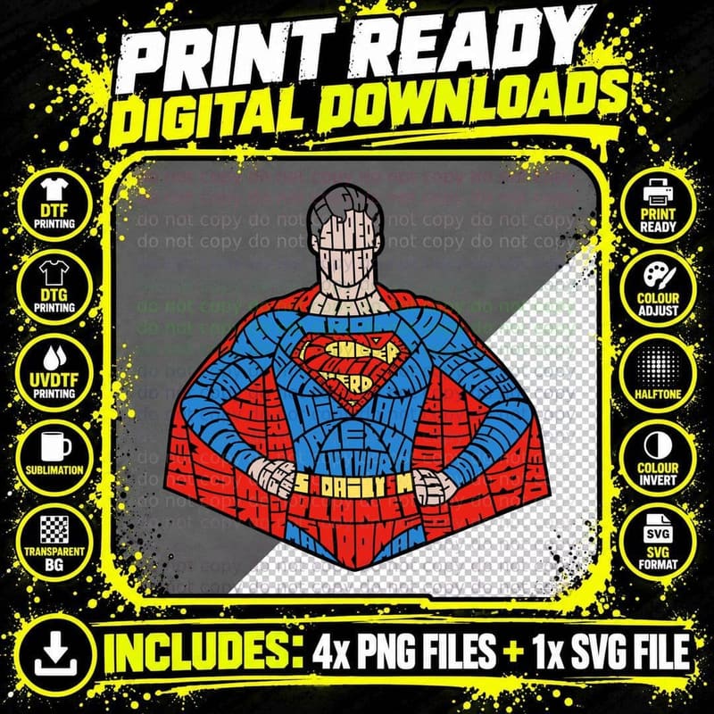 Superman Red Blue Cape Hero T-Shirt Png SVG Digital Bundle