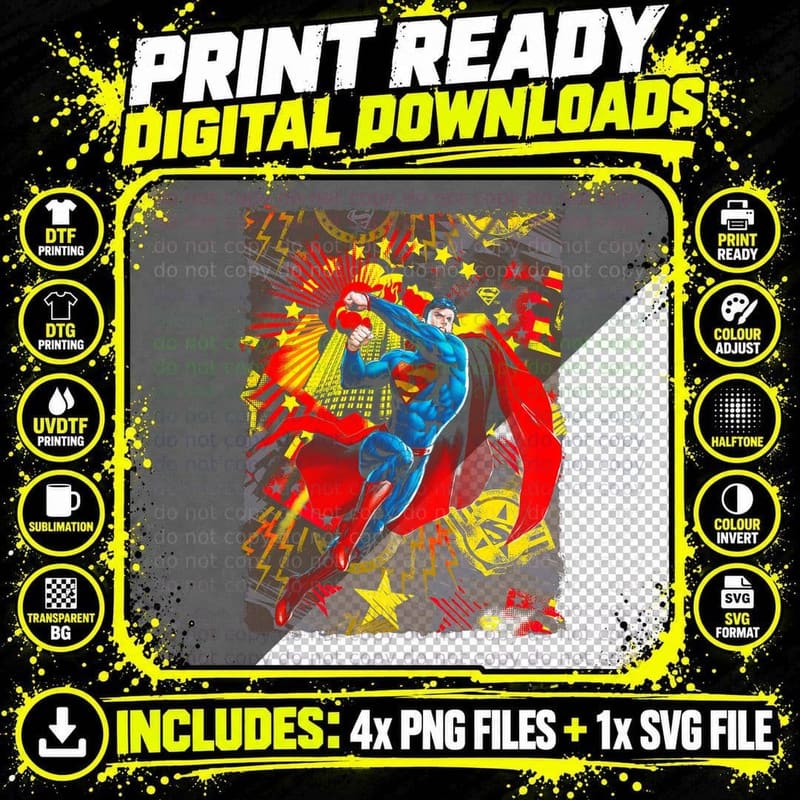 Superman Stars Multiple Characters with Heroic Patriotic Png SVG Digital Bundle