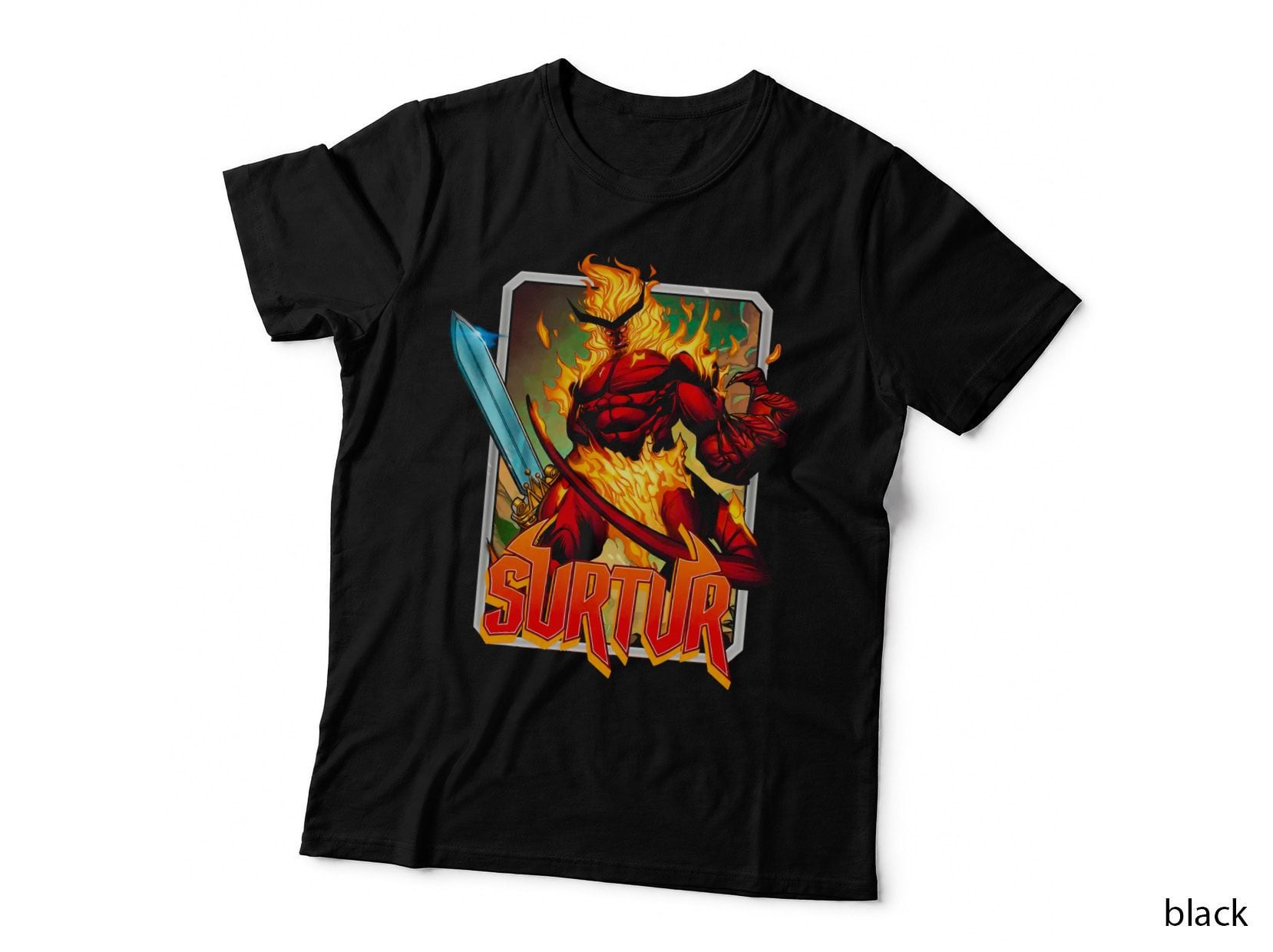 Surtur Halftone Red Orange Fire Demon Creature Mythological T-Shirt