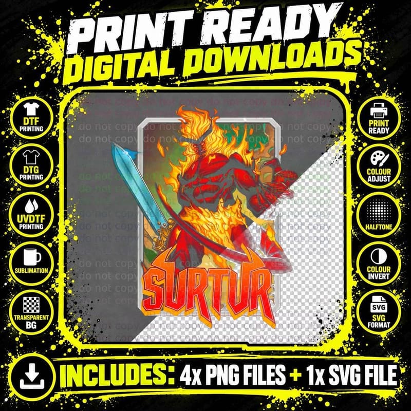 Surtur Halftone Red Orange Fire Demon Creature Png SVG Digital Bundle