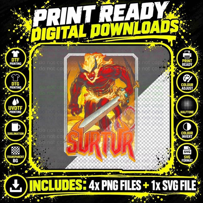 Surtur Halftone Red Orange Yellow Flame Fire Demonic Png SVG Digital Bundle