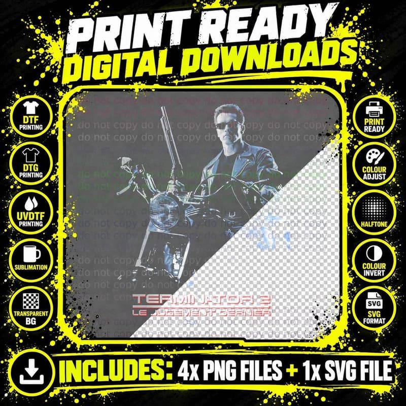 Terminator 2 Le Jugement Dernier Cyborg Character White Png SVG Digital Bundle