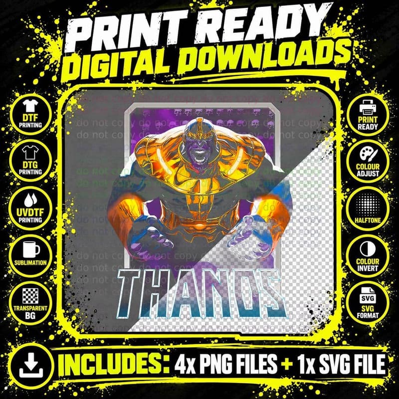Thanos Halftone Purple Blue Gold Gauntlet Infinity Png SVG Digital Bundle